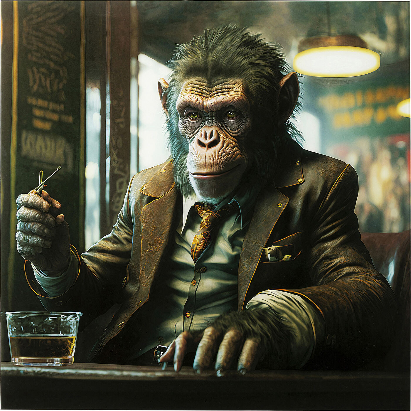 Glasbild Drinking Monkey 100x100cm