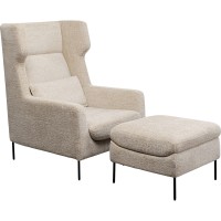 Fauteuil + tabouret Quinn High beige