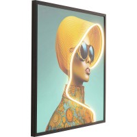 Quadro incorniciato Sun Hat Woman giallo LED 80x80