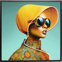 Quadro incorniciato Sun Hat Woman giallo LED 80x80