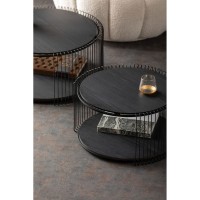 Coffee Table Wire Double Black Wood (2/Set)